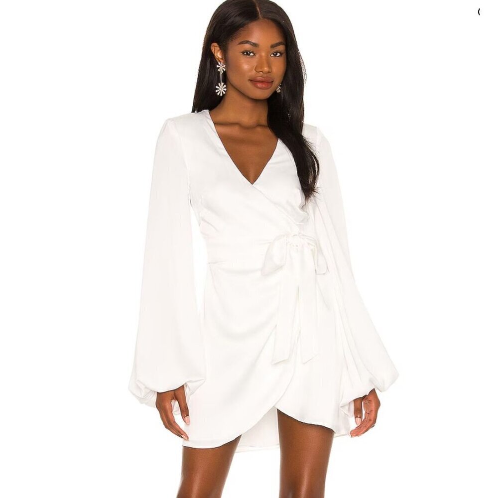 Nookie Stella Mini Dress White Satin Mini Balloon Sleeves Small Bridal Wedding